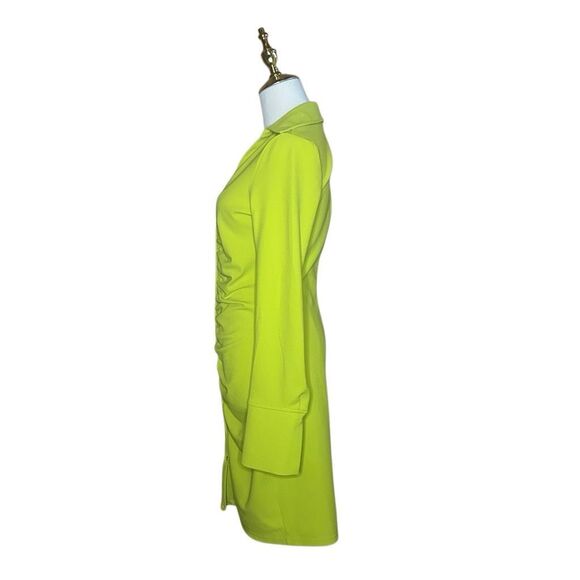 H&M Lime Green Long Sleeve Draped Shirt Dress Size S Button Front Ruched V-neck - Picture 11 of 15